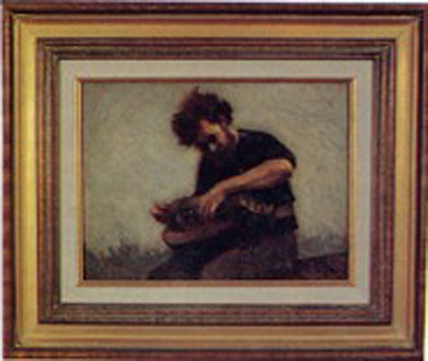 Kelly, The Hurdy Gurdy: oil portrait by Olaf Palm; in the collection of Ernestine Barrett, Riverside, CA