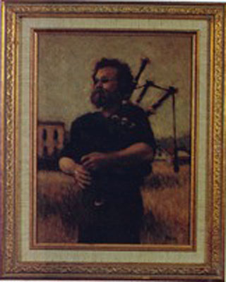 Kelley, The Pipes: oil portrait by Olaf Palm; in the collection of Don Robb, Fair Oaks, CA