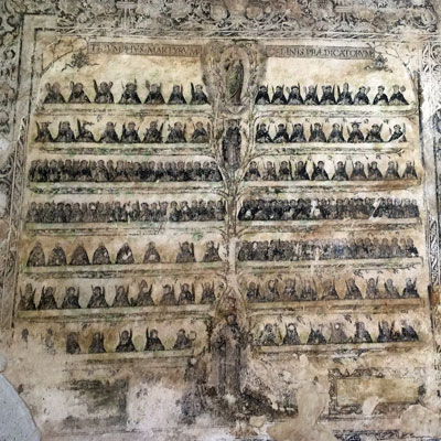The Tree of Martyrs depicting the monks residing at the monastery. Each row depicts one year.