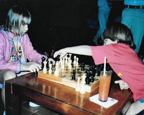 Our son Zach playing chess with a new friend at Club Med, Guaymas, Mexico 1985