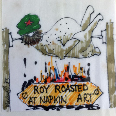 Prolific napkin artist Roy Hoggard depicted by James Maxwell