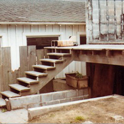 Back stairs leading to garden next to Fire House