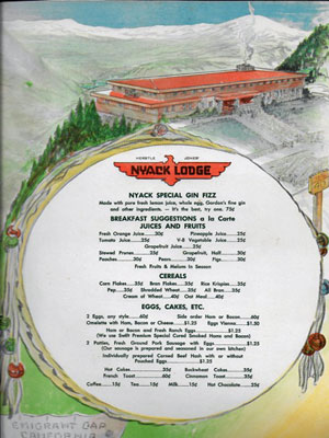 Nyack Lodge Menu circa 1950s